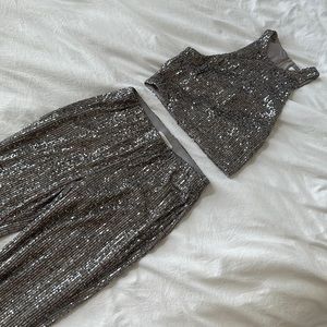 Silver Sequin two piece holiday set